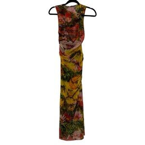 S Zara Bright Floral Ruched Midi Dress